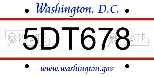 5DT678 District Of Columbia License Plate