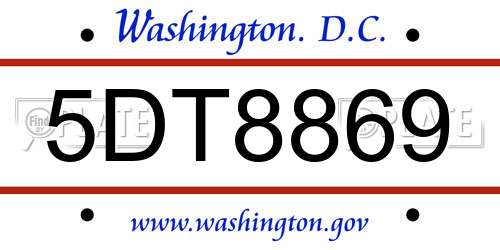 5DT8869 District Of Columbia License Plate