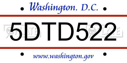 5DTD522 District Of Columbia License Plate