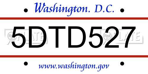 5DTD527 District Of Columbia License Plate