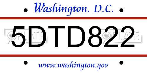 5DTD822 District Of Columbia License Plate