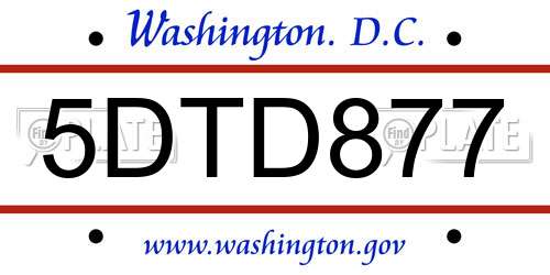 5DTD877 District Of Columbia License Plate