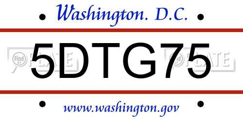 5DTG75 District Of Columbia License Plate