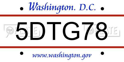 5DTG78 District Of Columbia License Plate