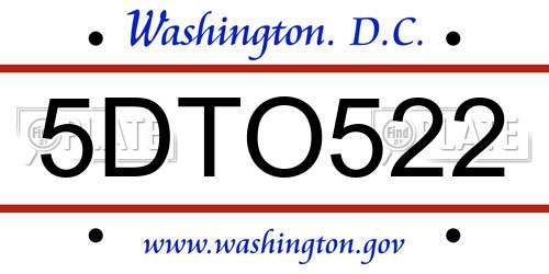 5DTO522 District Of Columbia License Plate