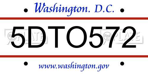 5DTO572 District Of Columbia License Plate