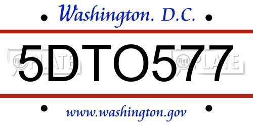 5DTO577 District Of Columbia License Plate