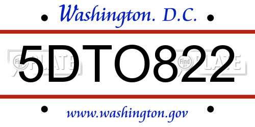 5DTO822 District Of Columbia License Plate