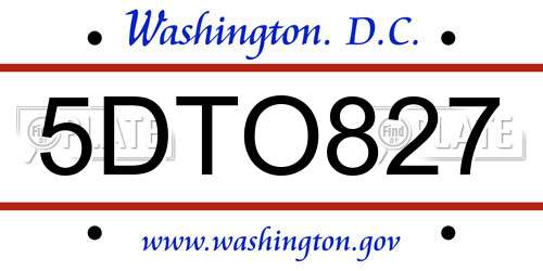 5DTO827 District Of Columbia License Plate