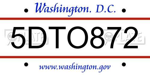 5DTO872 District Of Columbia License Plate