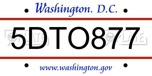 5DTO877 District Of Columbia License Plate