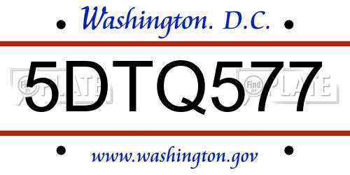 5DTQ577 District Of Columbia License Plate