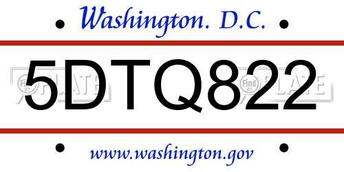 5DTQ822 District Of Columbia License Plate