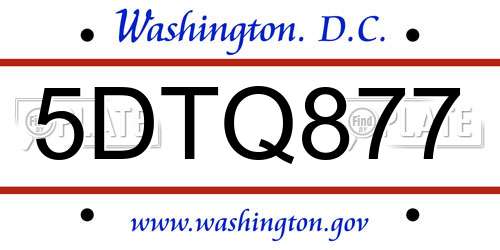 5DTQ877 District Of Columbia License Plate