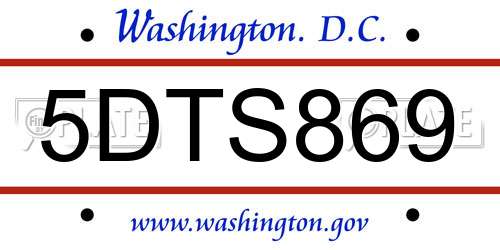 5DTS869 District Of Columbia License Plate