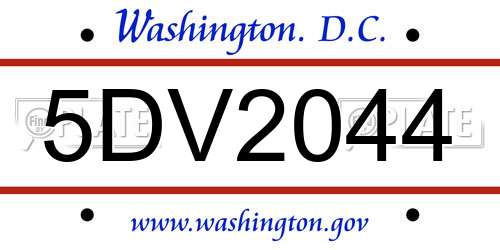 5DV2044 District Of Columbia License Plate