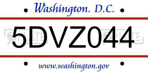 5DVZ044 District Of Columbia License Plate