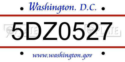 5DZ0527 District Of Columbia License Plate