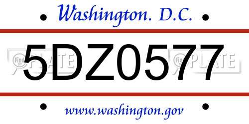 5DZ0577 District Of Columbia License Plate