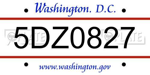 5DZ0827 District Of Columbia License Plate