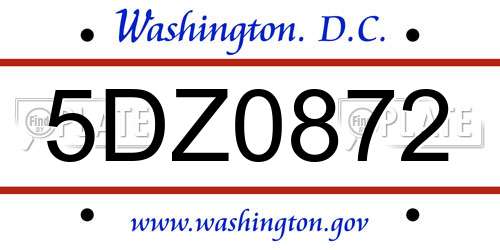 5DZ0872 District Of Columbia License Plate