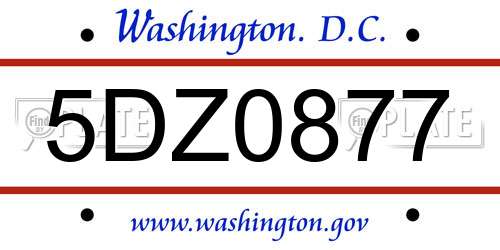 5DZ0877 District Of Columbia License Plate