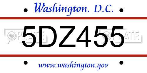 5DZ455 District Of Columbia License Plate