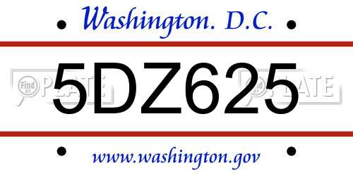 5DZ625 District Of Columbia License Plate