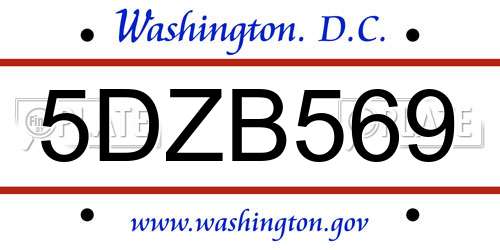5DZB569 District Of Columbia License Plate