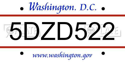 5DZD522 District Of Columbia License Plate