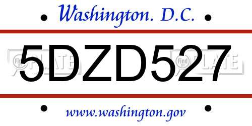5DZD527 District Of Columbia License Plate