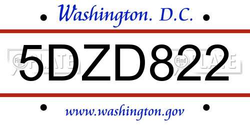 5DZD822 District Of Columbia License Plate