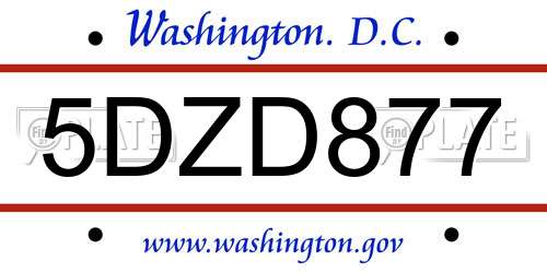 5DZD877 District Of Columbia License Plate