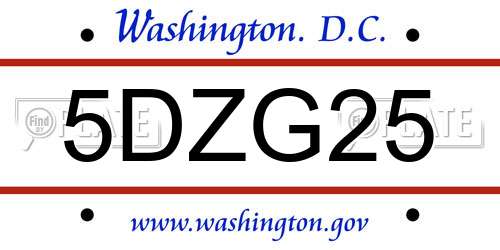 5DZG25 District Of Columbia License Plate