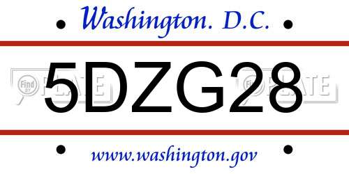 5DZG28 District Of Columbia License Plate