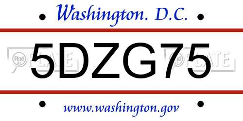 5DZG75 District Of Columbia License Plate