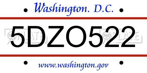 5DZO522 District Of Columbia License Plate