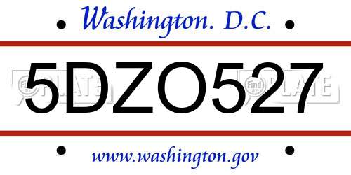 5DZO527 District Of Columbia License Plate
