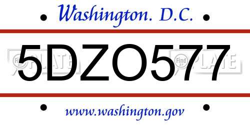 5DZO577 District Of Columbia License Plate