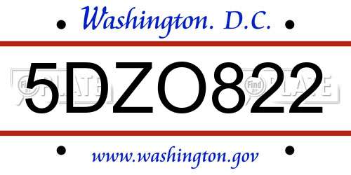 5DZO822 District Of Columbia License Plate