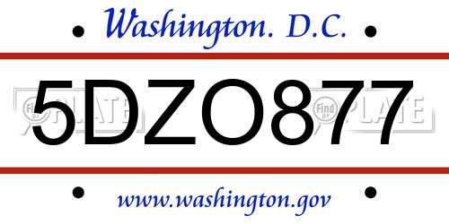 5DZO877 District Of Columbia License Plate