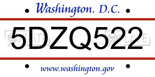 5DZQ522 District Of Columbia License Plate