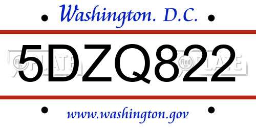 5DZQ822 District Of Columbia License Plate