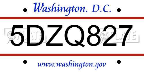 5DZQ827 District Of Columbia License Plate