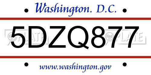 5DZQ877 District Of Columbia License Plate