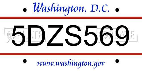 5DZS569 District Of Columbia License Plate
