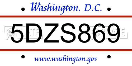 5DZS869 District Of Columbia License Plate