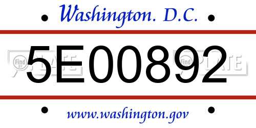 5E00892 District Of Columbia License Plate