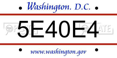 5E40E4 District Of Columbia License Plate