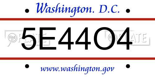 5E44O4 District Of Columbia License Plate
